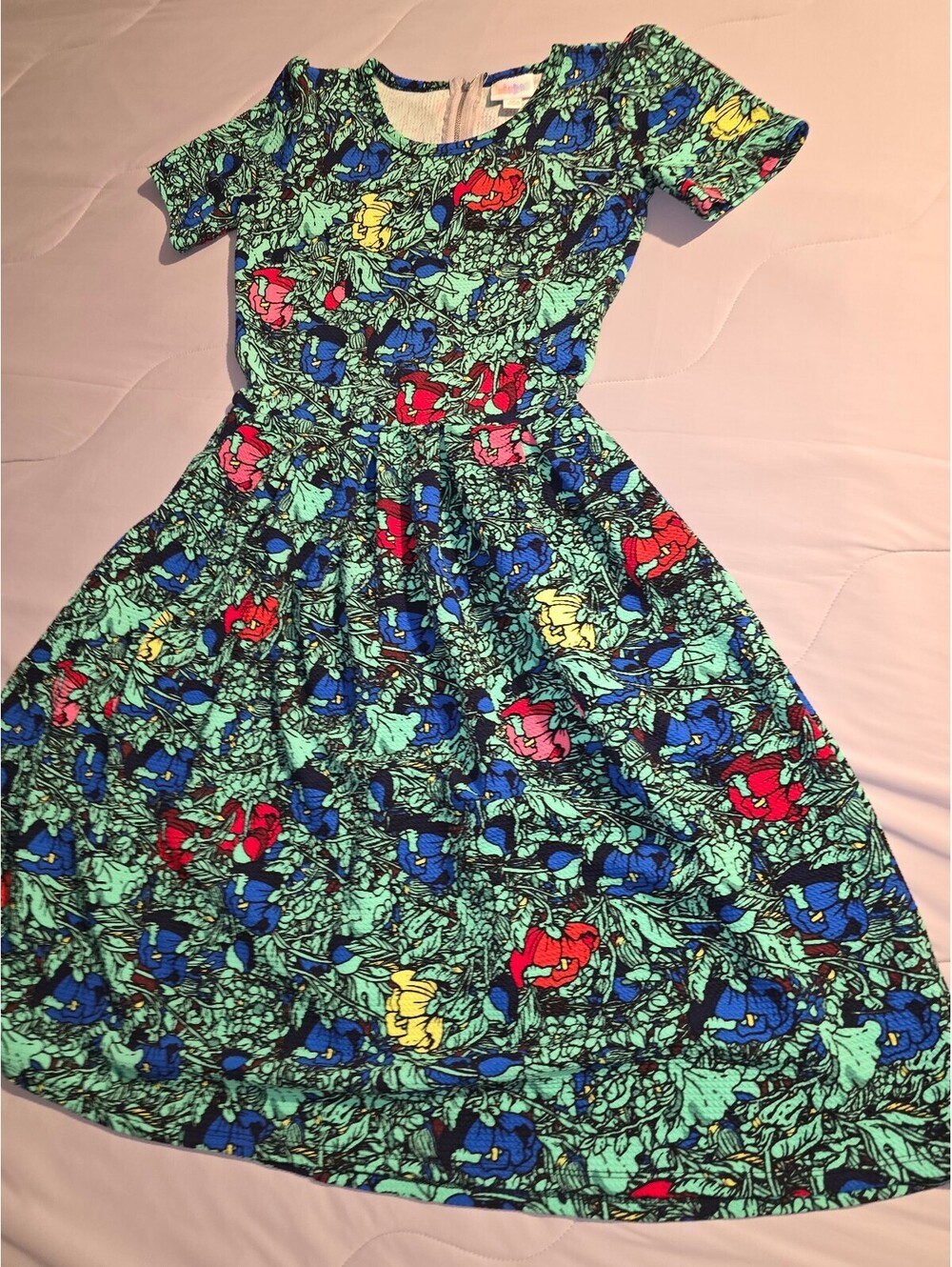 Lularoe Amelia - Amazing Floral Print Green Casual Dress - XS
